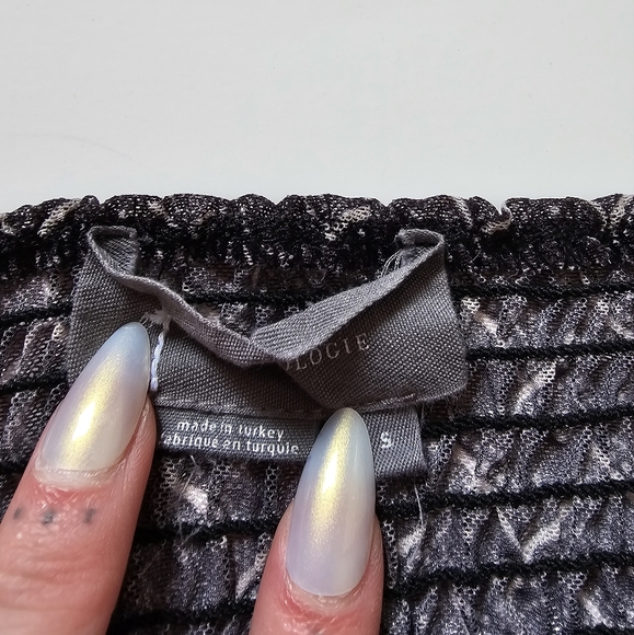 Anthropologie S Roven Balloon Sleeve Chiffron Black Smocked Long Sleeve Top - Picture 3 of 6